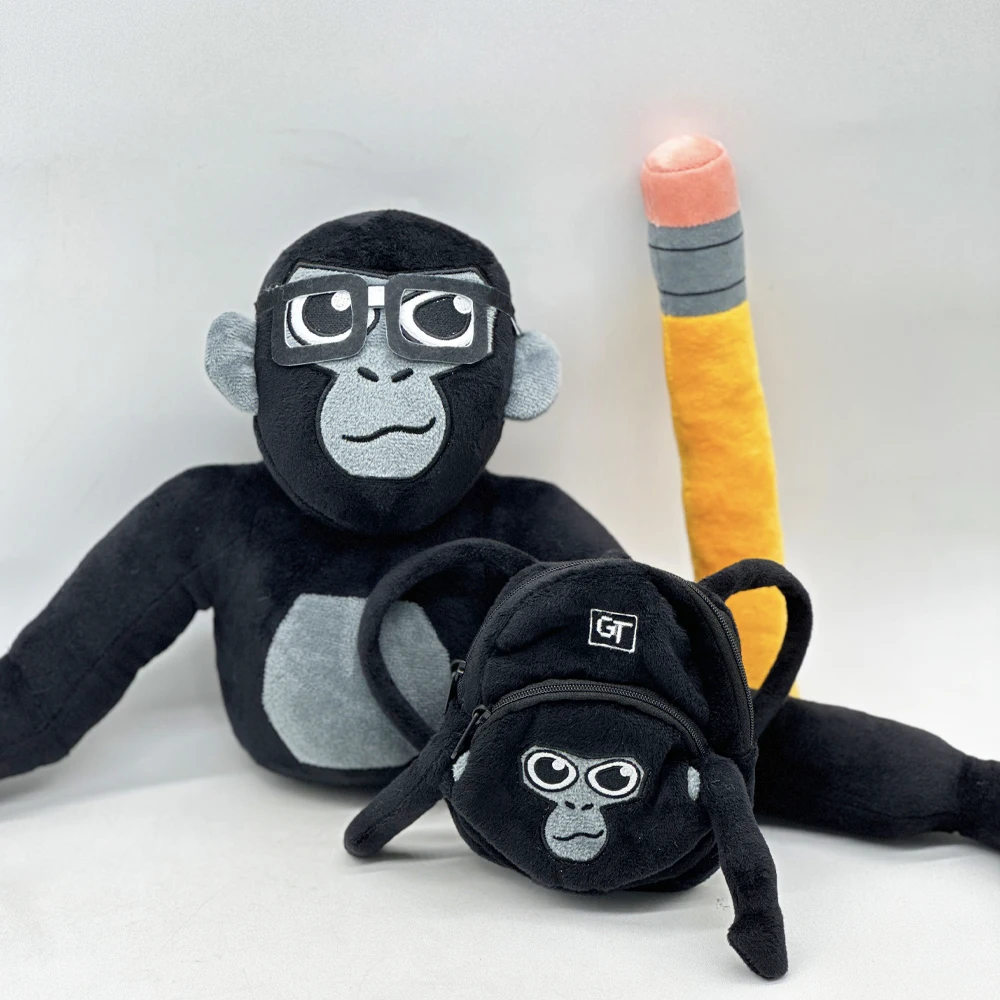 Sac approuvé pour l'école Gorilla avec cadre noir, verres et crayon, beurre en peluche, design créatif mignon