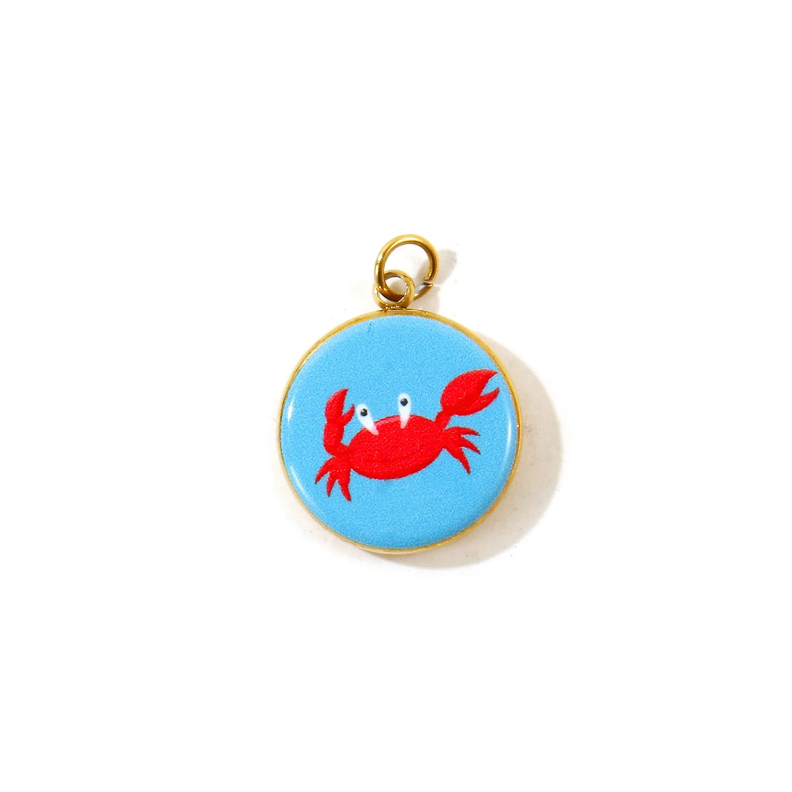 2 Stück Ozean-Schmuckanhänger, runde Scheibe mit Fisch- und Krabbenmotiv, 18K vergoldet, 304 Edelstahl-Anhänger, DIY-Halskette, Großhandel, 19x14mm – Detail 2