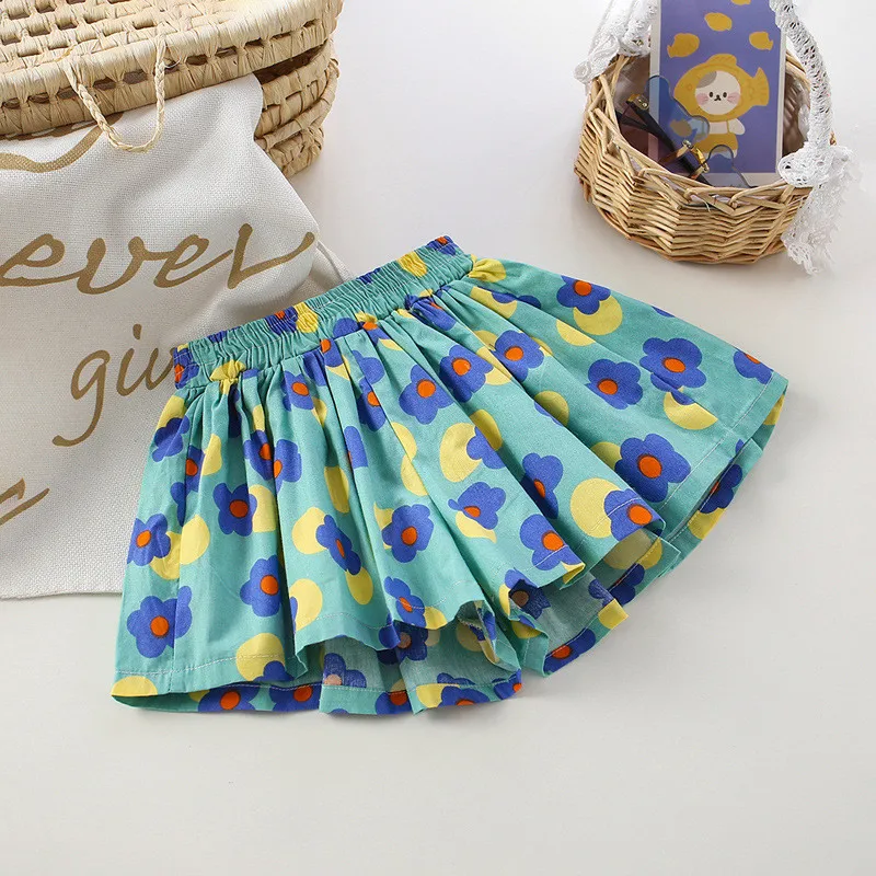 Summer Floral Print Girls Skirt Shorts for Children Clothing Skirt-Pants Kids Tutu Shorts Loose Leg Pants Baby Clothes Size 2-6T