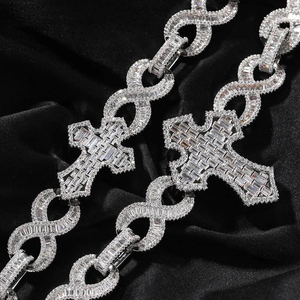 Hip hop new 8-character infinite chain ladder square cross full diamond necklace for men, versatile and high-end zircon necklace