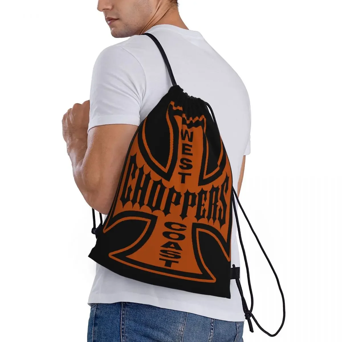 Custom West Coast Iron Cross Choppers Drawstring Bag Women Men Lightweight Sports Gym Storage Backpack