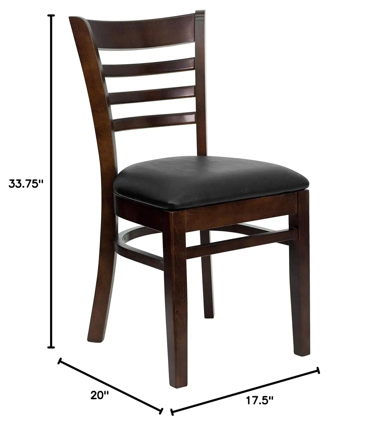 Walnut/Black Ladder Back Wood Restaurant Chair, 2-Pack