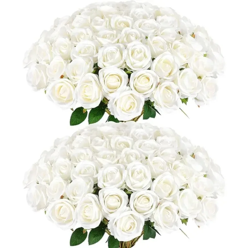

120 Pcs Artificial Roses Bulk Velvet Silk White Roses White Roses for Wedding Centerpieces Bridal Bouquet Mohter's Day Home Deco