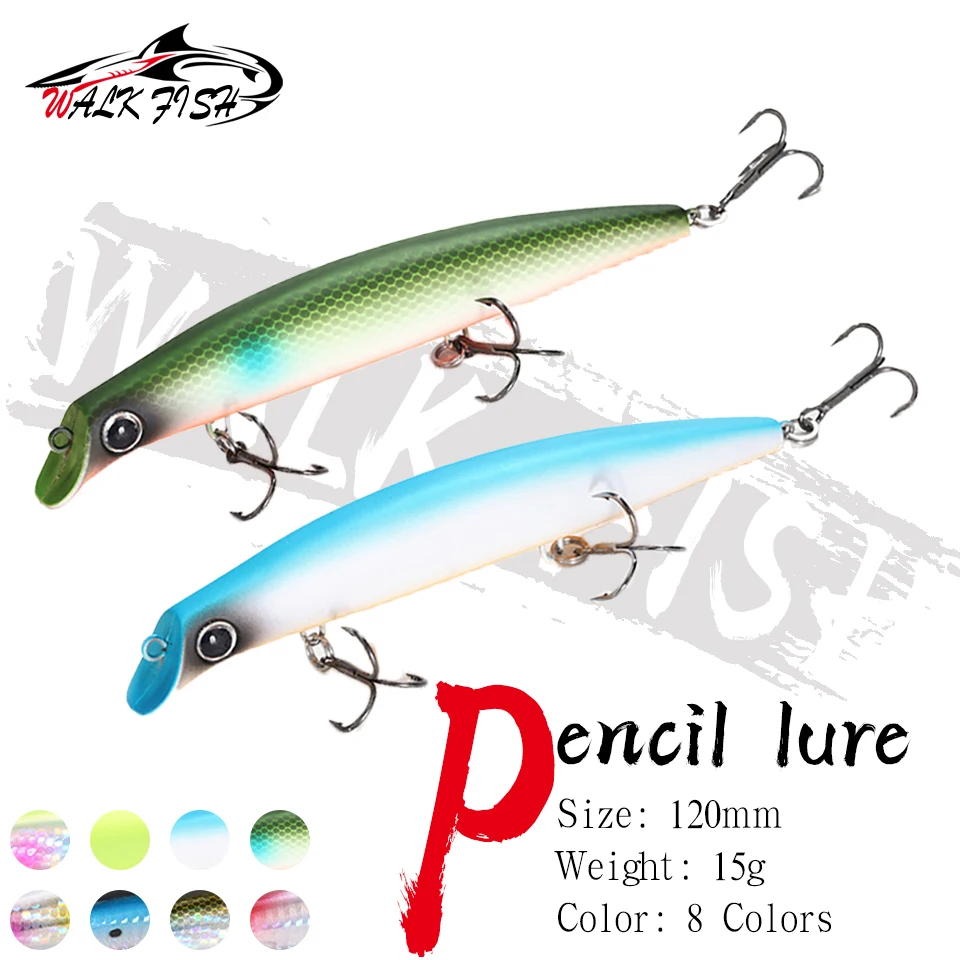WALK FISH 12cm 15g Pencil-Angelköder Topwater Popper 3 Dreifachhaken Langsam sinkendes Angelzubehör Künstlicher Köder für Wolfsbarsch und Forelle
