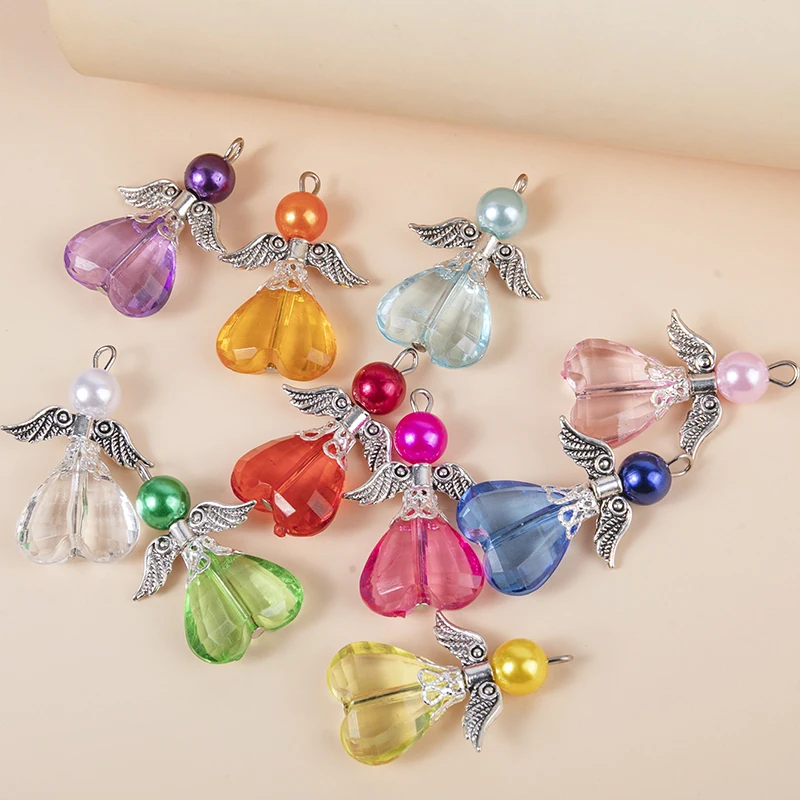 HEYUYAO 10pcs/pack Colorful Wing Pearl Round Clay Flower Pattern Pendant Charms DIY Dangle Pendants Bracelet Jewelry Gfits