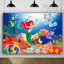 1PC-Little Mermaid background cloth Baby Bath Child Girl birthday party Photography Wedding Party Decoration