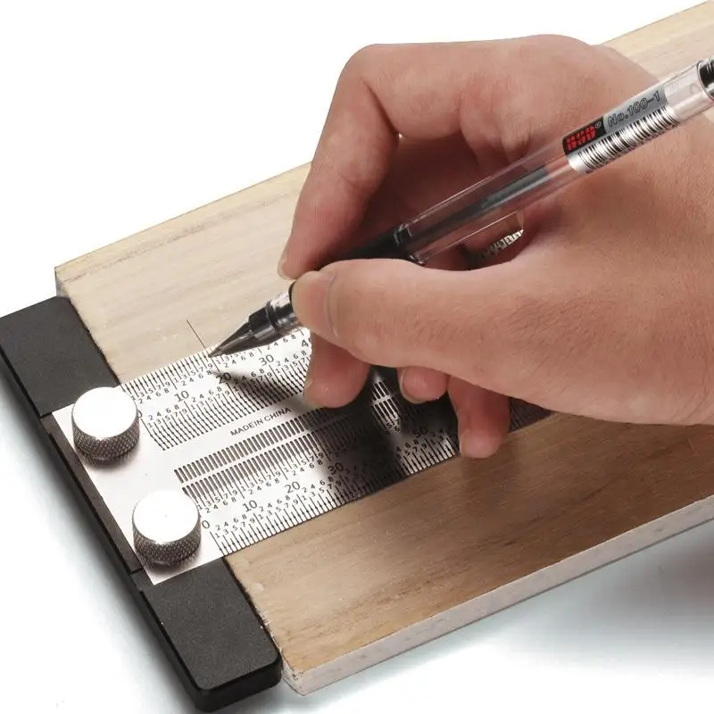 Stainless Steel High Precision T Type Hole Ruler Woodworking Scribing Line Gauge for DIY Enthusiast Carpentry Hobby Works