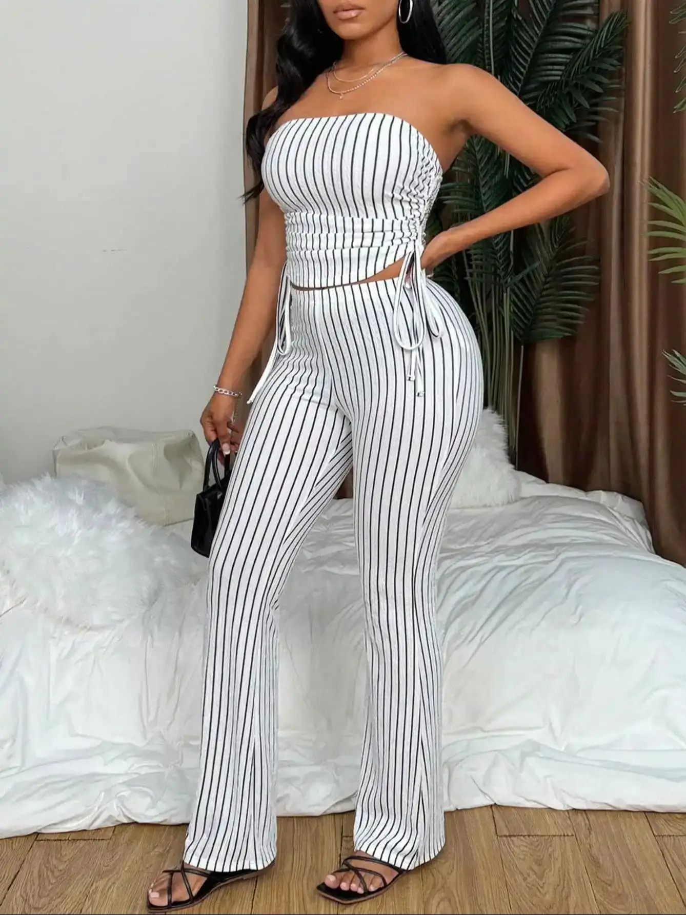 

European and American Cross-Border New Sexy Chest-Wrapped Tops, Fashionable Butt-Lifting Casual Pants, Two-Piece Set