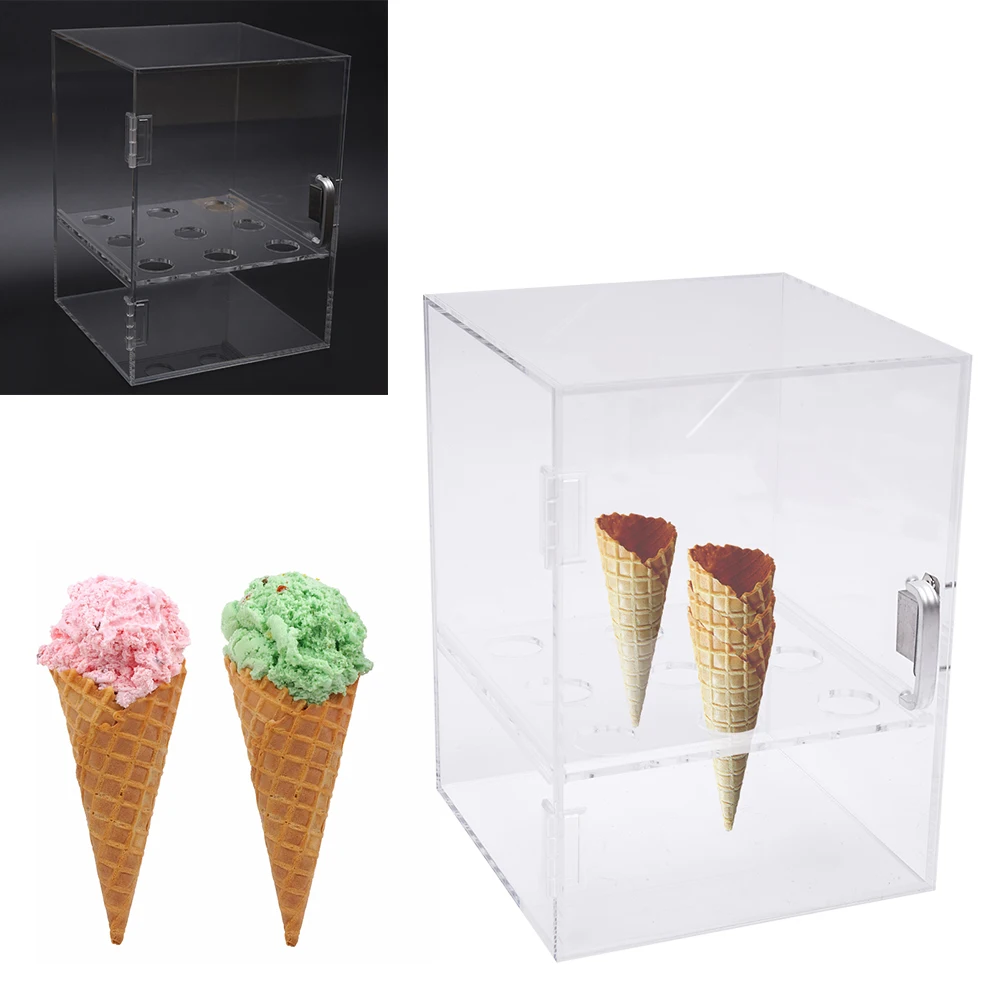 LOYALHEARTDY 9-Hole Ice Cream Cone Holder Stand Transparent Cone Display Cabinet Acrylic Ice Cream Cone Display Box