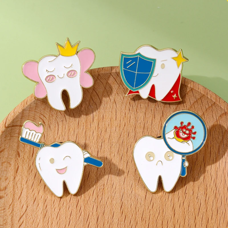New Cute Take Care Of Your Teeth Brush Teeth Cartoon Enamel Brooch Badge Jewelry For Bag Clothing Backpack Party
