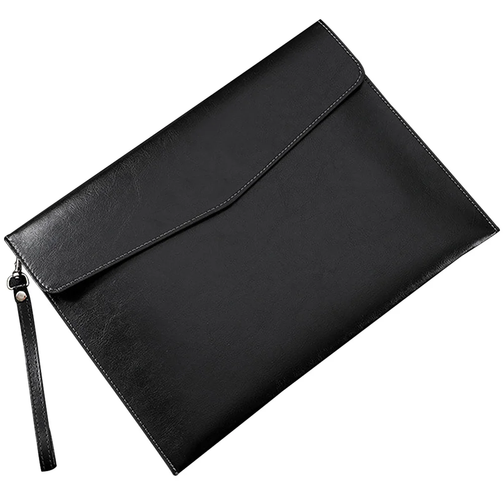 

A4 Document Pouch PU File Organizer Large Capacity Carrying Case Waterproof Wear-Resistant for Men Women Office Business