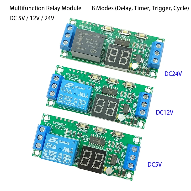 

DC 5V 12V 24V Delay Timer Multifunction Infinite Timing Programmable Delay Time Switch Module, 8 Modes with Digital LED Display