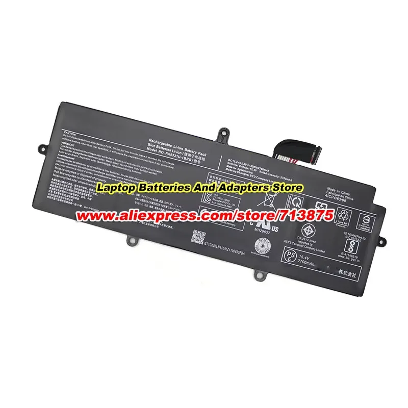 PA5331U-1BRS Battery 15.4V 42Wh 2700mAh 4ICP4/63/68 for Portege A30-E A30-E-128 X30L-G X30L-G-11R Tecra A40-E Series Laptop