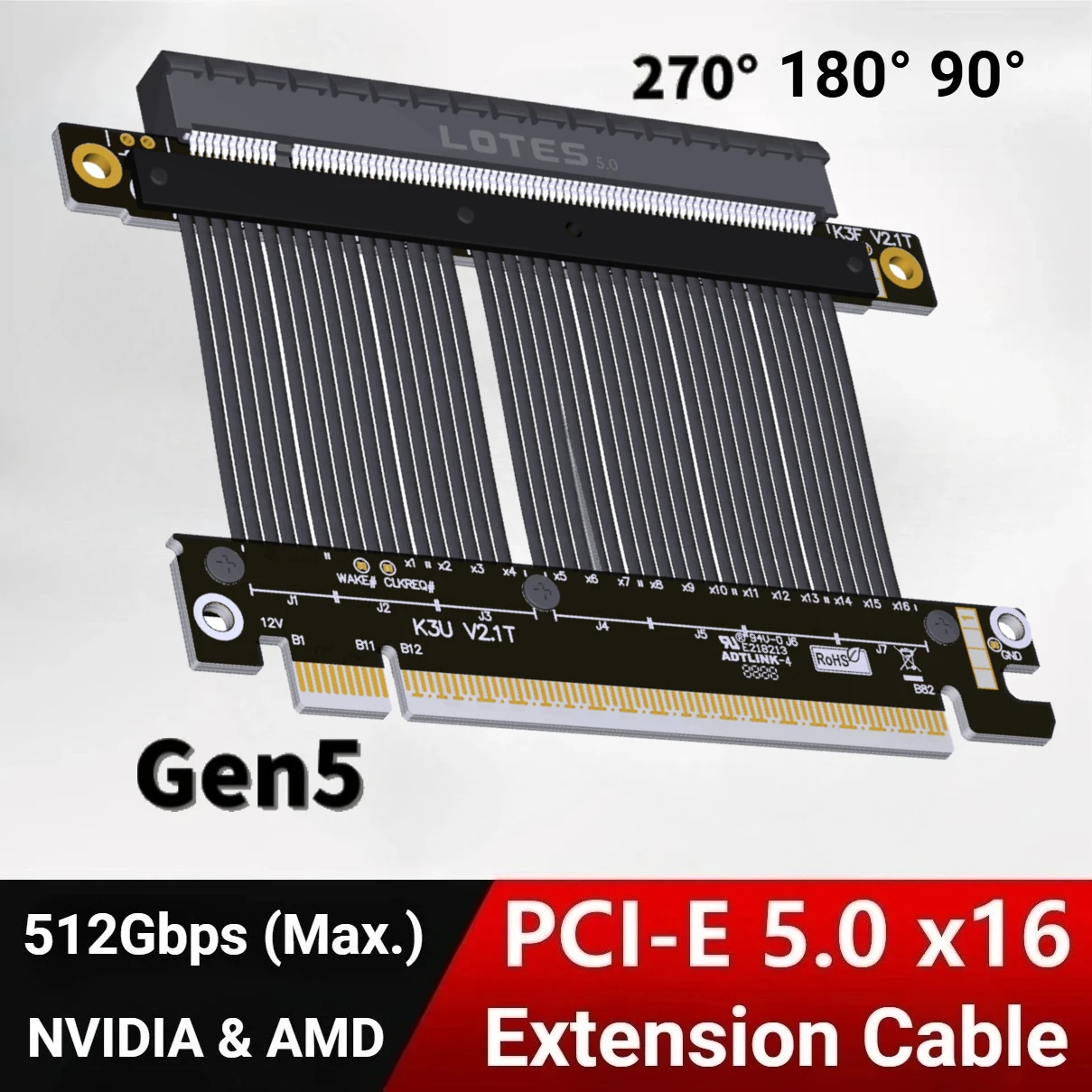 

Кабель PCI-E 5.0 x16 Riser 512 Гбит/с Высокоскоростной гибкий удлинитель графического процессора Gen 5 для корпусов ПК Серверы Компьютер RTX 5090 RX 7900XT