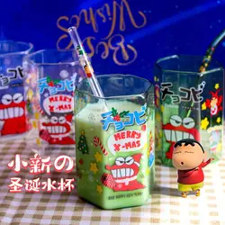 Anime Crayon Shinchan Hexagonal Cup Kawaii Girl Large Capacity High Borosilicate Glass Milk Cup Christmas Coffee Cup Couple Gift