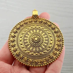 1 x Gold Color Bohemia Large Flower Medallion Round Charms Pendants for DIY Necklace Jewelry Making Finding Accessories 76x65mm