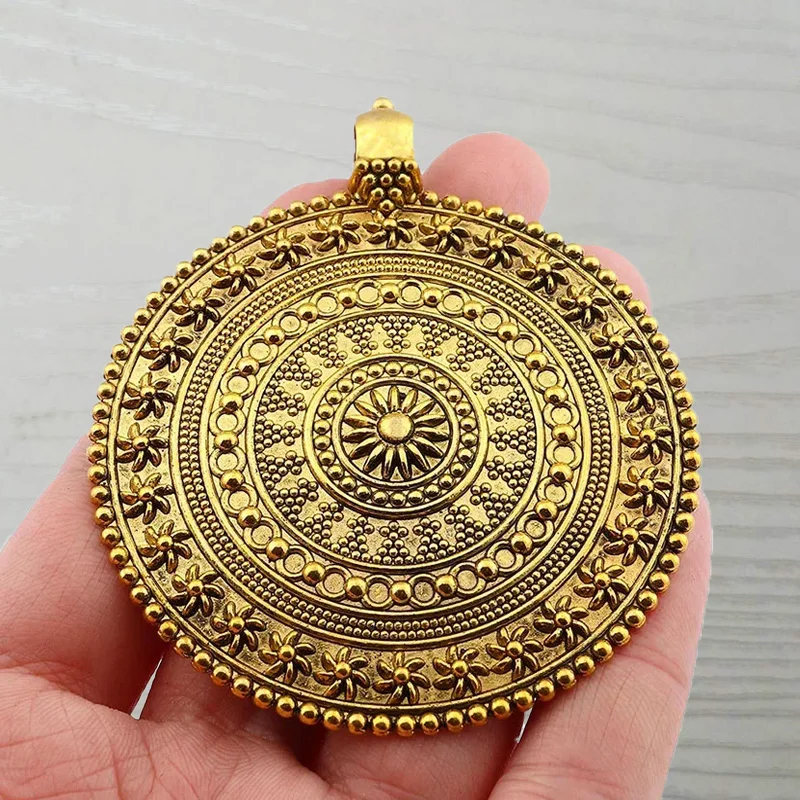 1 x złoty kolor Bohemia duży kwiat medalion okrągłe Charms wisiorki dla DIY naszyjnik tworzenia biżuterii znalezienie akcesoria 76x65mm
