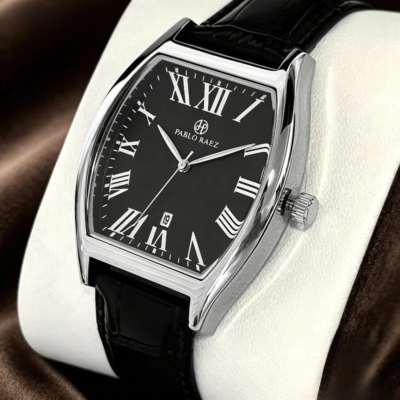 2026 Men's luxury waterproof belt wine barrel shaped watch simple and casual temperament men's watch quartz watch gift