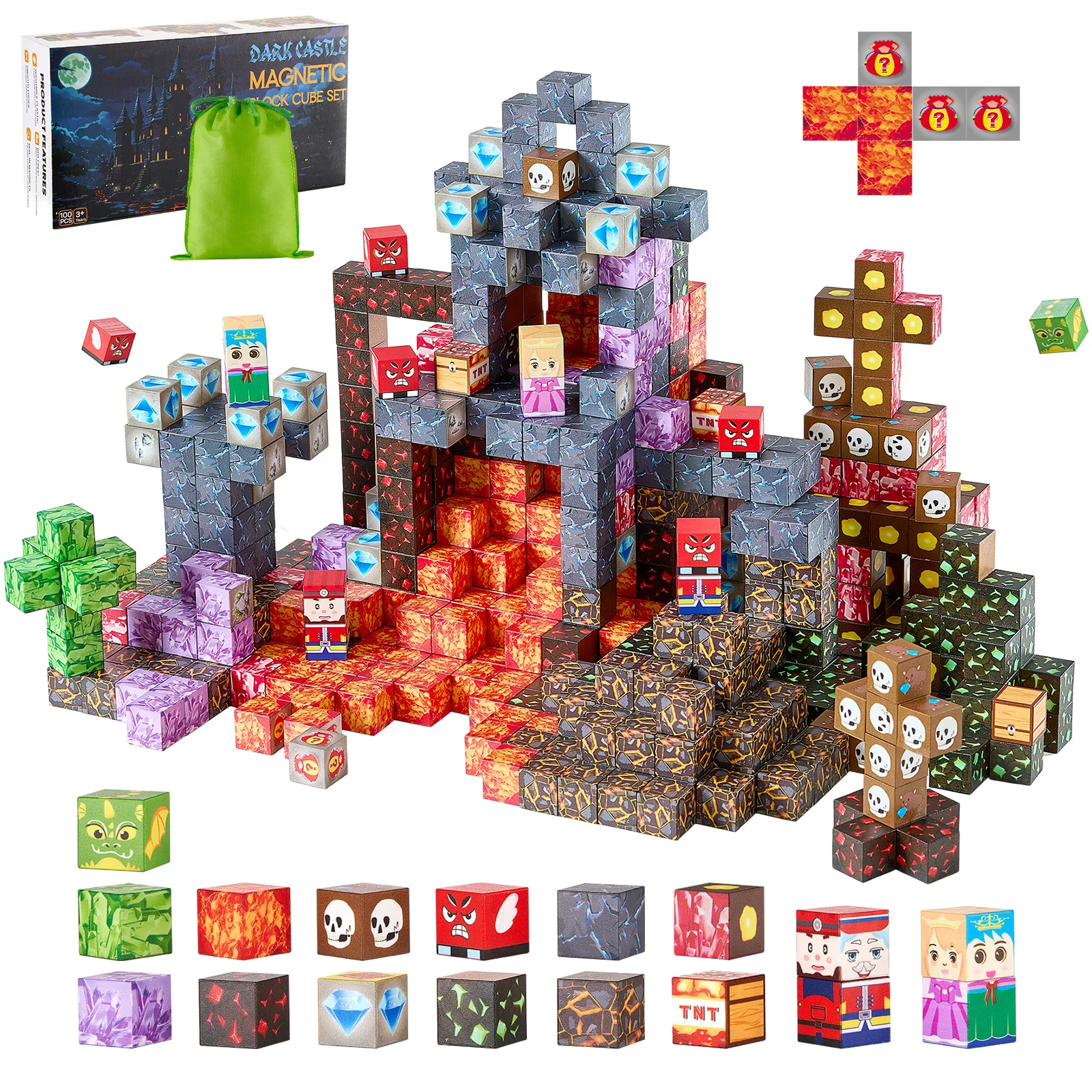 SucceBuy100/150 PCS Blocos Magnéticos Castelo Escuro Conjunto STEM Montessori Brinquedos Sensoriais Cubos de Construção Magnéticos para Crianças Presentes de Aniversário