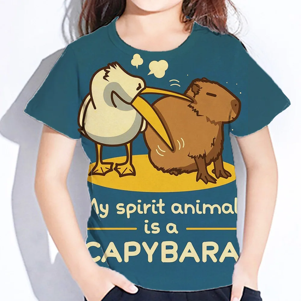 

Kids Clothes Capybara Graphic T Shirts Children Top Round Neck Tee Short Sleeve Summer Cartoon Animal T Shirt Children's Clothes