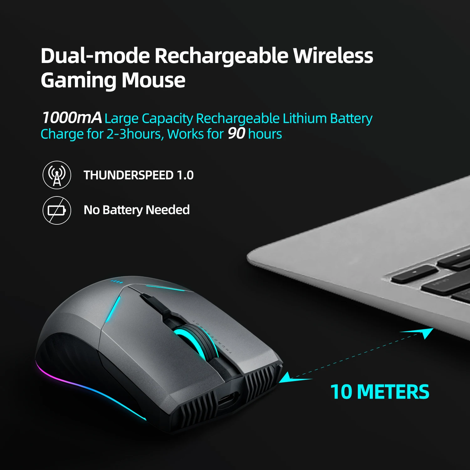 Thunderobot ML703 Pro Wireless Gaming Mouse 2.4G Wireless Wired RGB Gamer 19000 DPI 1000mAh Mouse for Laptop PC Gaming images - 6