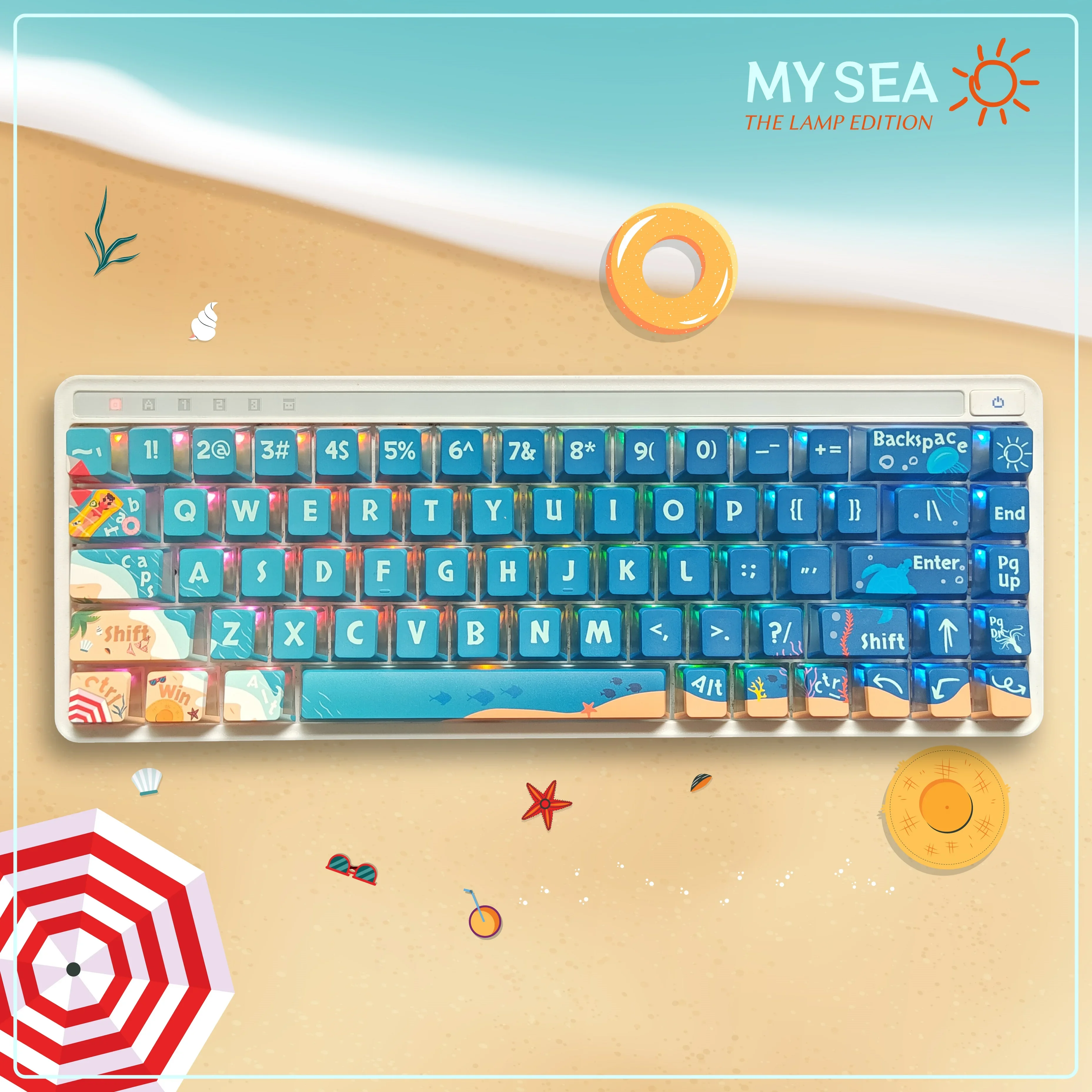 My sea gradually change color three-sided transparent keycap PBT original factory height five-sided thermal sublimation customiz