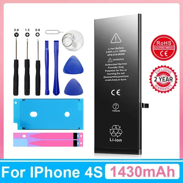 XDOU 2023 Bateria do telefonu IPhone 4S IPhone4S z bezpłatnym zestawem narzędzi naprawczych 1430 mAh Bateria o dużej pojemności Zamiennik