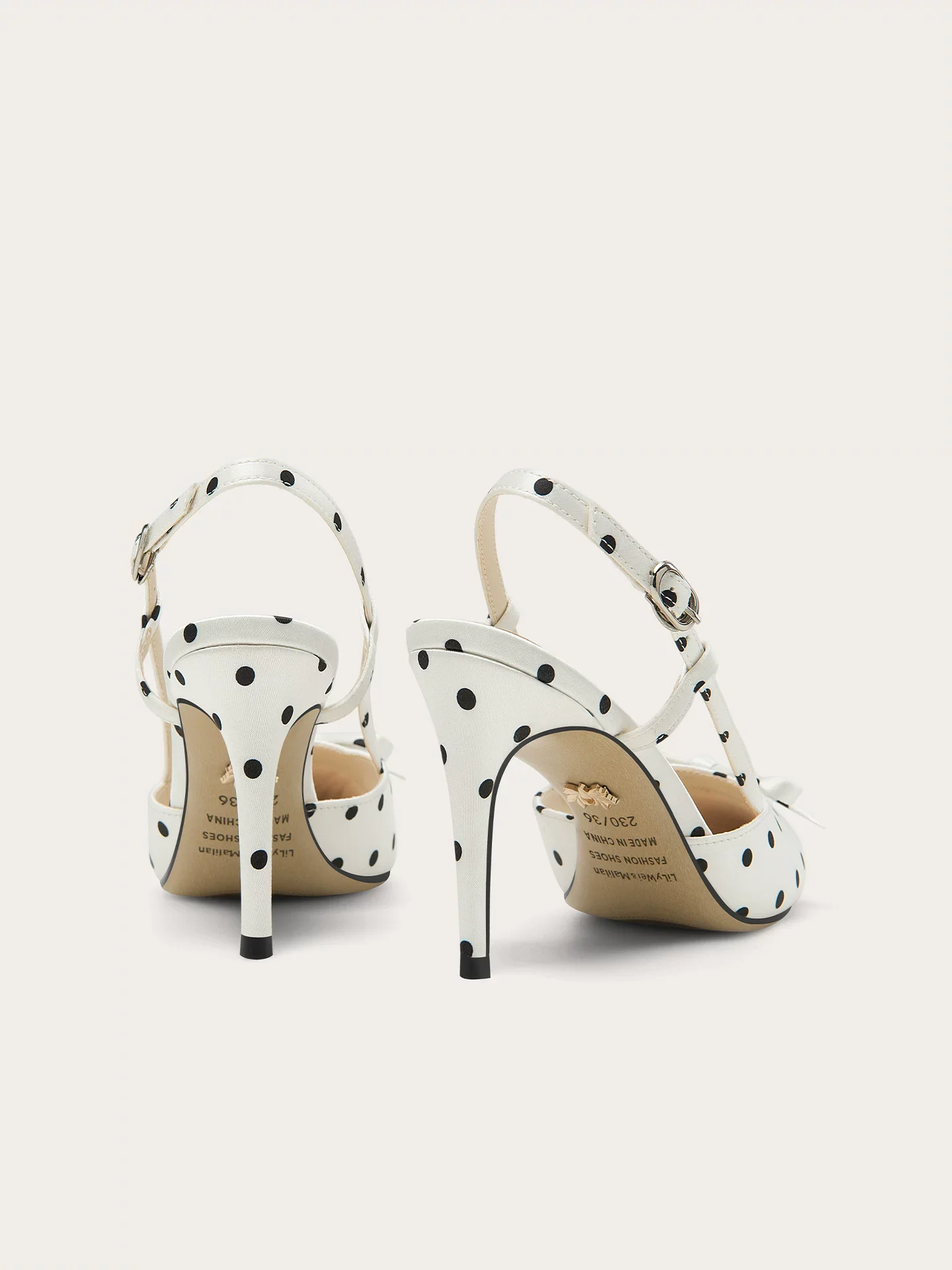 Summer pointed polka dot silk bow thin heel sandals for banquets large size small size widened high heels women's shoes