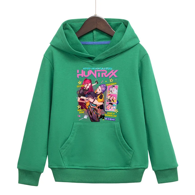 

Хлопковые толстовки KPop Demon Hunters Huntrix, куртки с капюшоном и длинными рукавами для мальчиков и девочек, детские толстовки, повседневная верхняя одежда