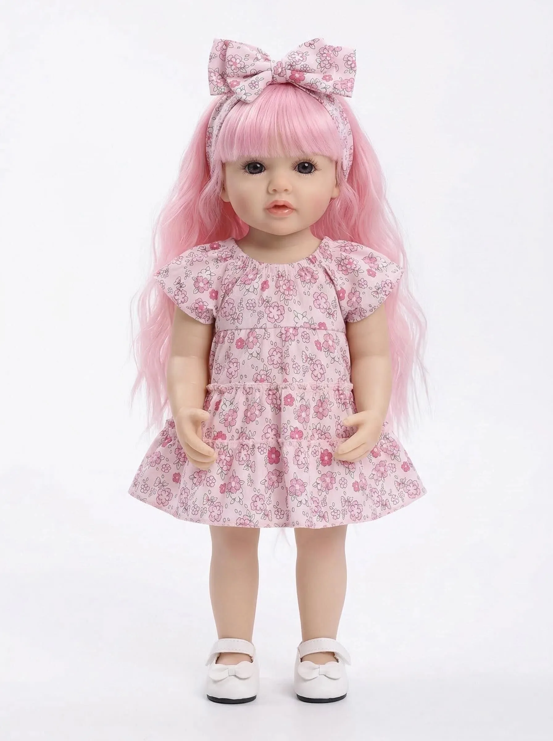 

NPK 22inch Betty Silicone Reborn Doll Lifelike 3D Skin Visible Veins Pink Curly Hair Full Body Girl Doll Gifts for Children