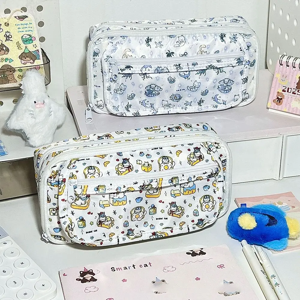Cute Kitten Pen Bag Multifunctional Large Capacity Pencil Case Gift Stationery Organizer for School Office
