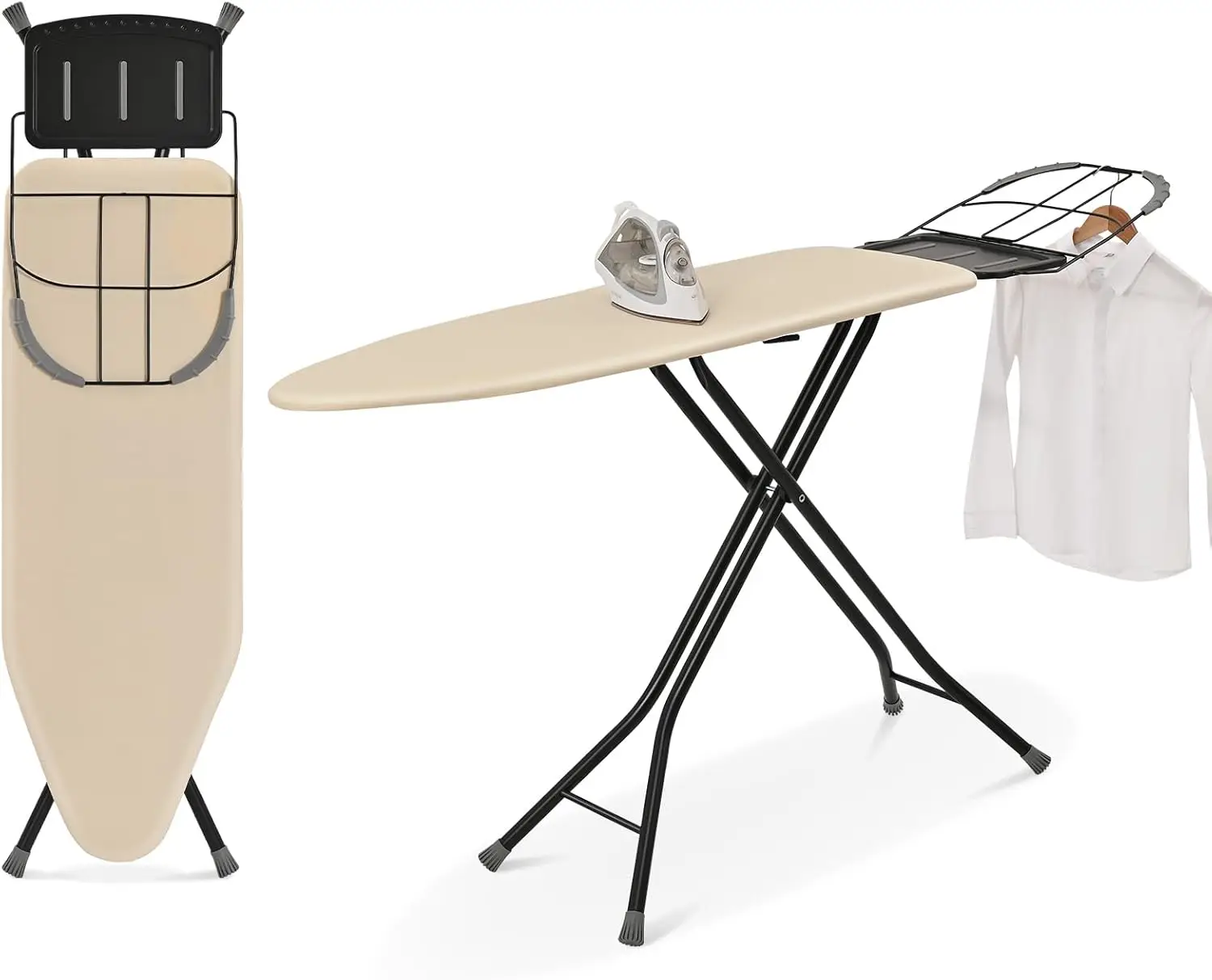 

Full Size Ironing Board with Metal Panel, Foldable, 7 Height Adjustable, Heat Resistant Cover, Heavy Duty, 15x48, Beige