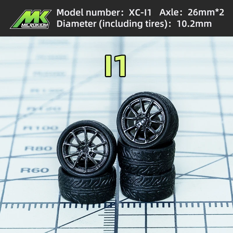 1/64 wheels  hot wheels 10.2mm ABS and Rubb 1:64 Car Model Modified Wheel with Metal Shaft Injection Molded Hub Rubber Tires