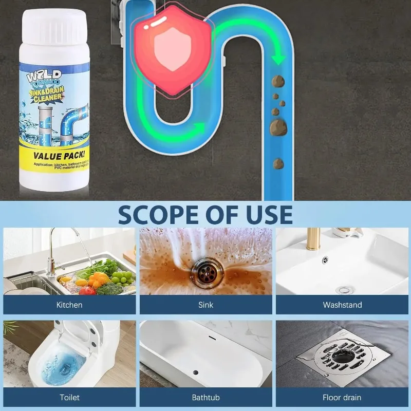 110g Powerful Sink Drain Cleaners Portable Powder Cleaning Tool Super Clog Remover Powder Agent for Kitchen Toilet Pipe Dredging view 4