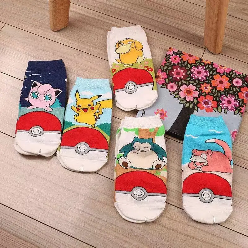 5 Paar neue, modische Pokémon-Cartoon-Baumwollsocken für Paare, bequeme und lässige Anime-Bootssocken – Detail 2