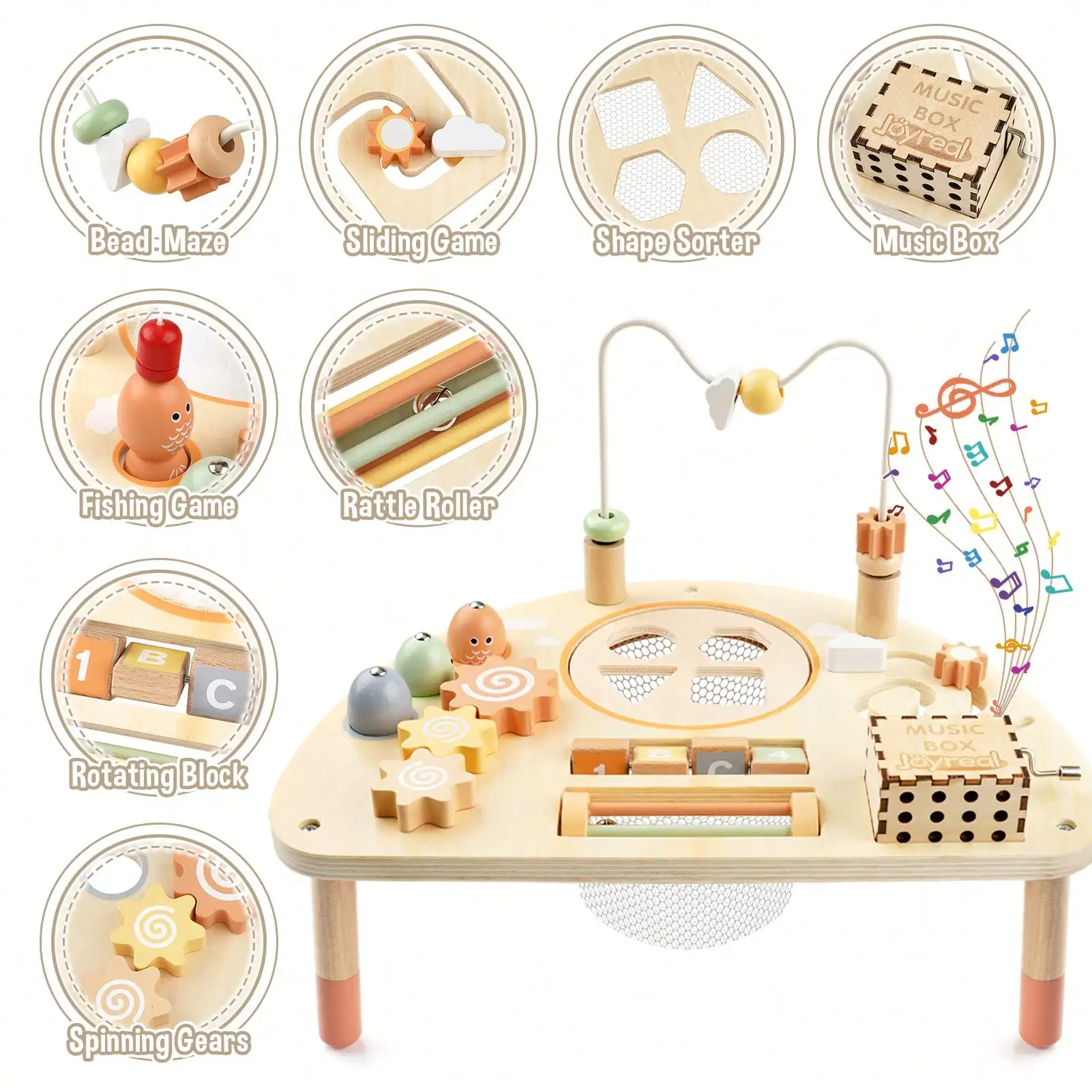 Vanplay Kids Activity Table, 8‑In‑1 Wooden Sensory Play Table Montessori Educational Toy for Boys & Girls Ages 18 Months and Up, Multifunctional Early Learning Play Center, Ideal Birthday & Christmas Holiday Gift for Toddler Baby