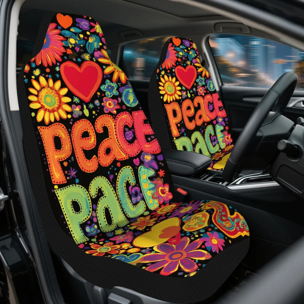 Set Of 2 Vibrant Flower Peace Artwork Car Seat Covers – Fits Most Cars, Trucks, Vans, And Suvs | Long-Lasting Polyester Shields