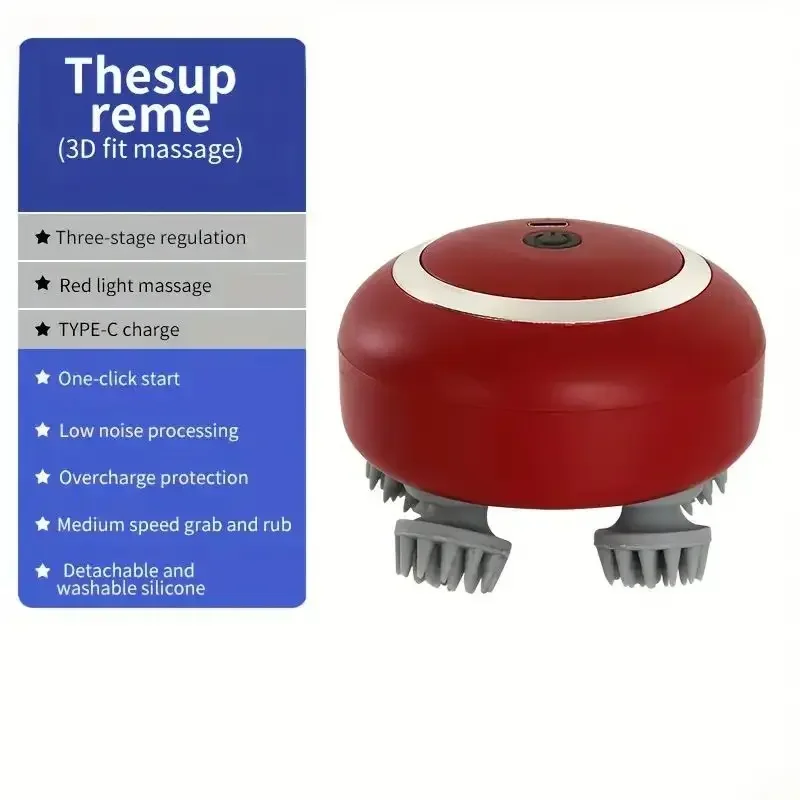 Head Massager with Adjustable Speed for Scalp Massage Red Light for Hair Care Soft Silicone for Deep Kneading of the Head Hat