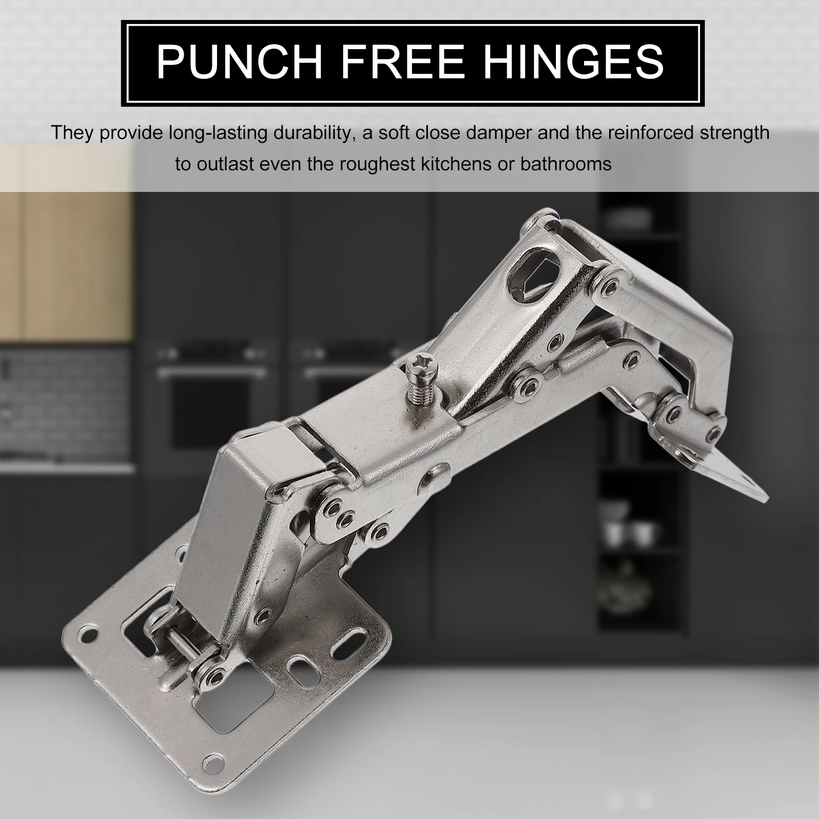 

2 pcs Heavy Duty Hinges Black Hydraulic Punch Free Cabinet Doors Hidden Furniture Hinge Dampers Easy Install