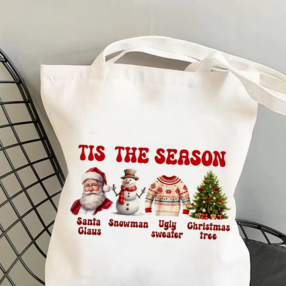 

Tis The Season Christmas Tote Bag Set Women Shoulder Handbag Cosmetic Bag Canvas Large Capacity Shopping Bag Travel Pouch