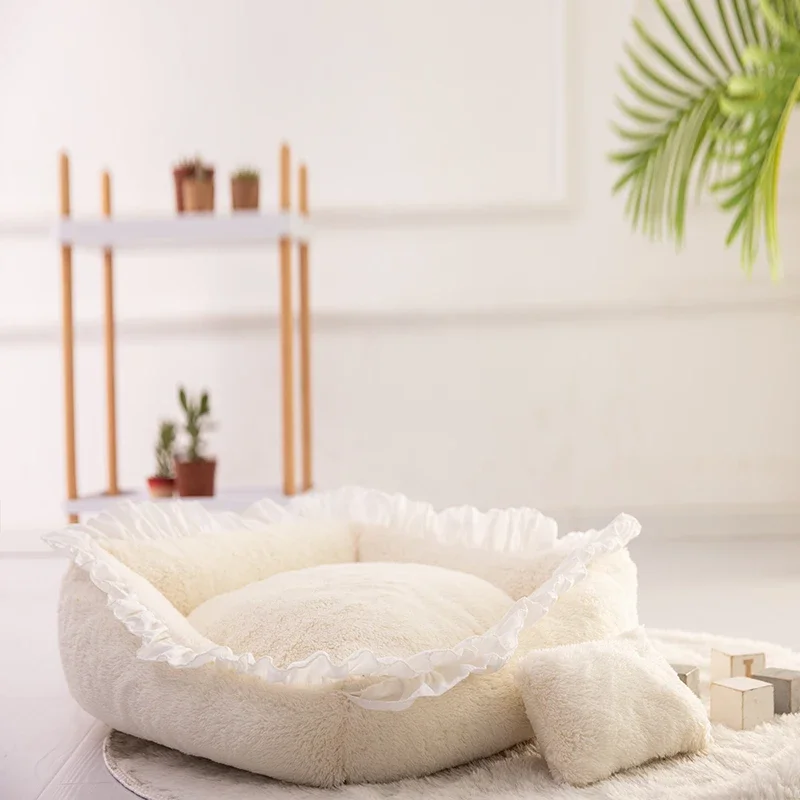 Cute Cats Bed Small Dog Bed, Winter Warm Sofa Bed Puppy Bed with Pillow, Non-slip Bottom, Full Removable and Washable