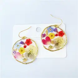 Unique Epoxy Resin Pressed Flower Earrings Women Colorful Real Flower Natural Earring Handmaking Floral Statement Jewelry 2024