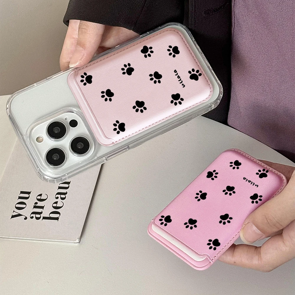 Katzen- und Hundepfoten-Leder-Kartenetui Handyhülle Kartenhalter für Magnetische Hülle Geeignet für alle iPhone Magsafe Karten-Handy-Rückseiten-Taschen – Detail 3