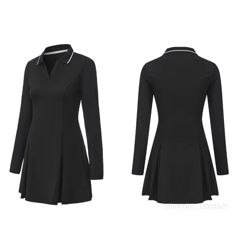 Spring Autumn Women's Tennis Golf Dress V-Neck Polo Sports Dresses Ladies High Waist Pleated Fitness Skirts A-Lined Skorts