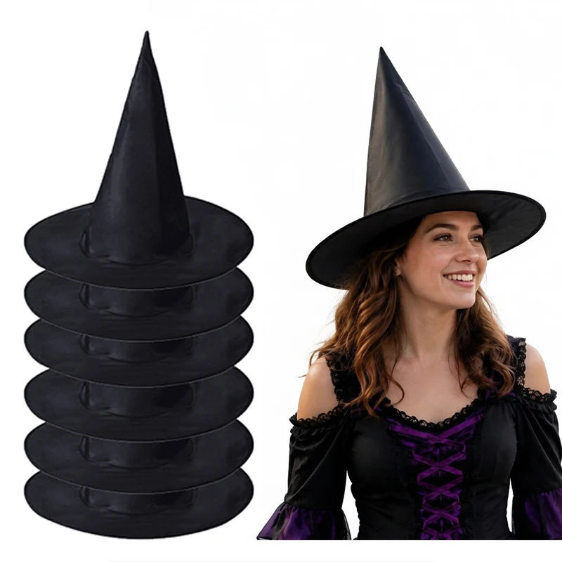 Halloween Witch Hat Bulk Set Assorted S & L Sizes, Classic Black Pointed Caps for Masquerade, Costume Parties & Spooky Decor TMZ