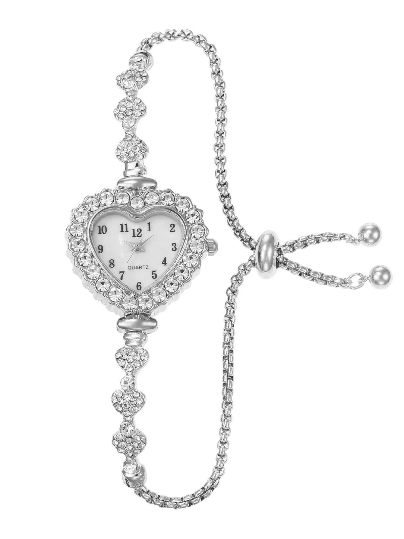 Fashionable heart-shaped fine strap diamond floral ladies' watch with adjustable bracelet