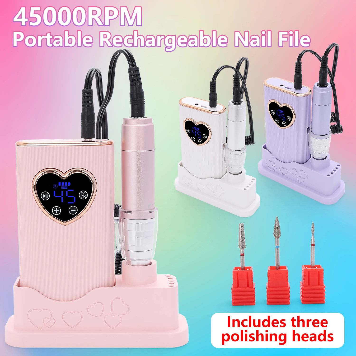 Pulidora de uñas profesional, soporte de banda de pulido profesional para uñas, ajustable a 45 velocidades, regalo de San Valentín.