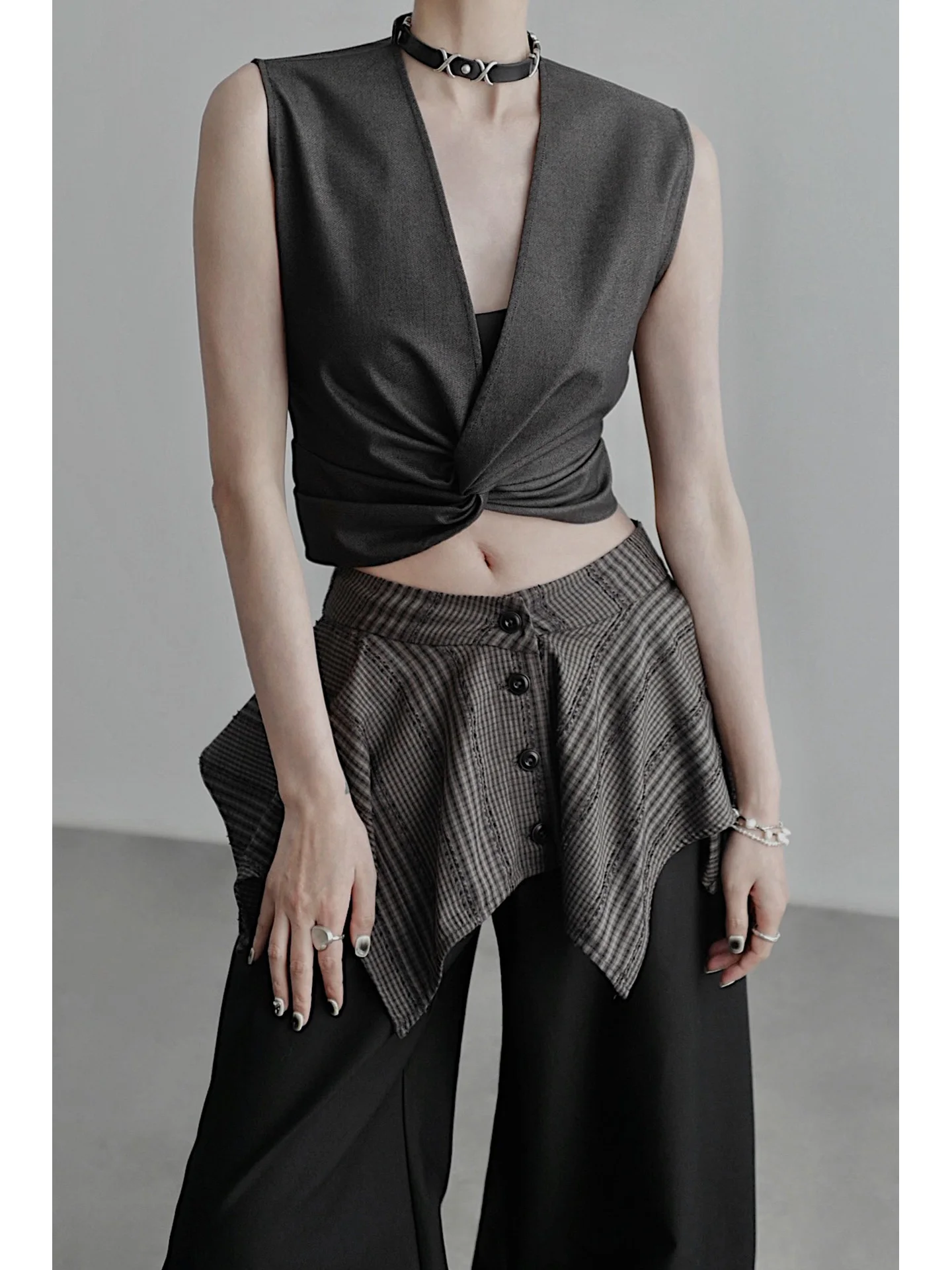 

Женский приталенный топ WYHX/No Illusion Chen с узлом, на молнии, с V-образным вырезом, с плиссировкой, для повседневной носки, тонкий