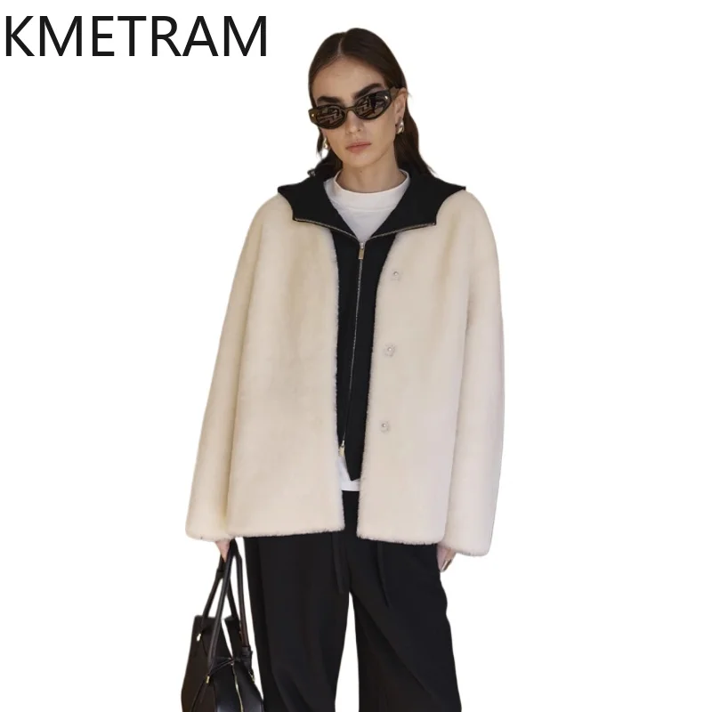 Natural Merino Sheepskin Wool Double Faced Fur Coat Women Short V-neck Real Fur Jacket Winter Woman Clothing 2025 Ropa De Mujer