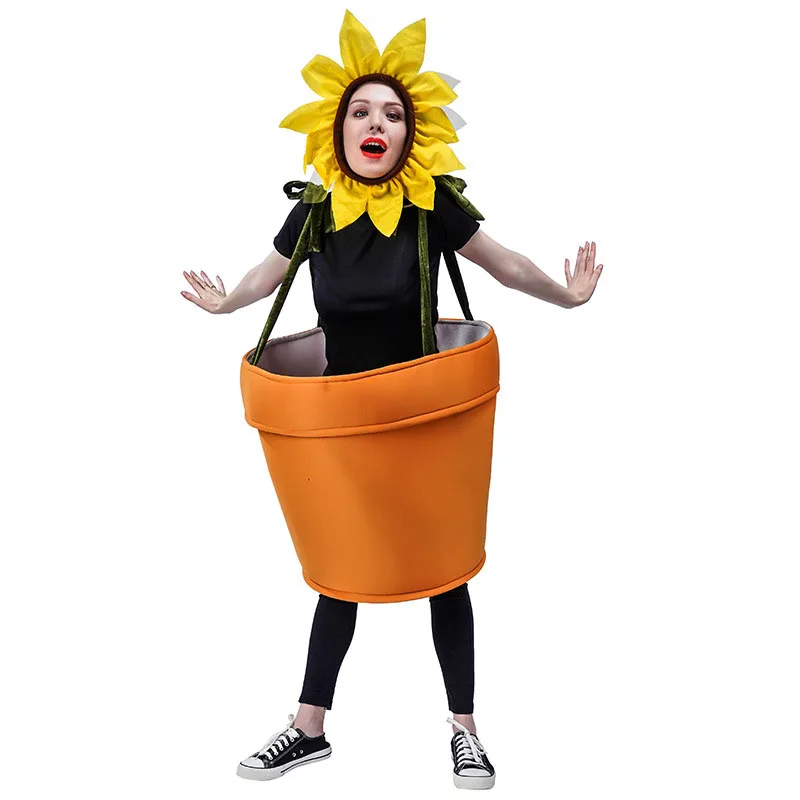 Halloween Flower Pot Costume for Adults Cosplay Women s Sunflower Costume with Headpiece for Garden Theme Party